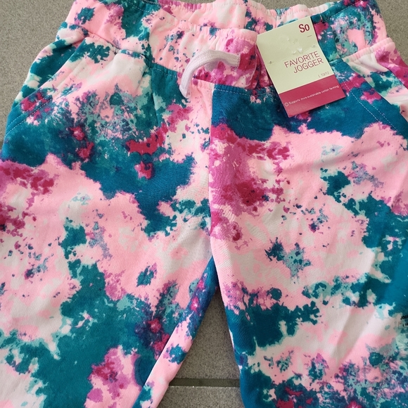NWT Girls L(10/12) So Favorite Jogger Sweatpants Tie-Dye Pink Teal - Picture 3 of 8
